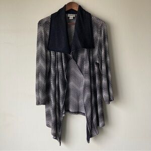 Chico’s Travelers Open Front Draped Top Black and White Chico’s 3 = XL